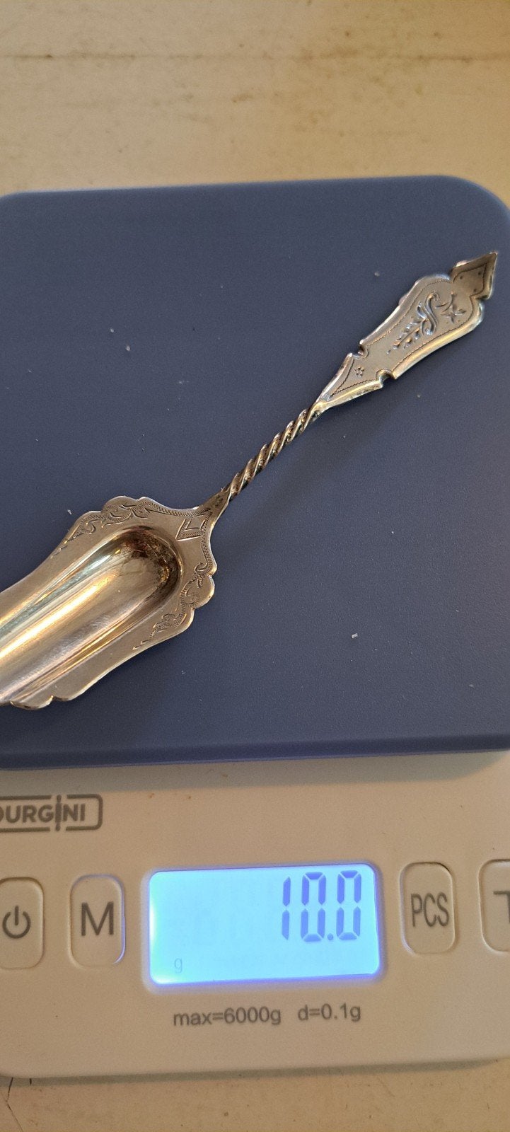 Antieke Zilveren Suikerlepel met Gedraaide Steel, Ophalen of Verzenden
