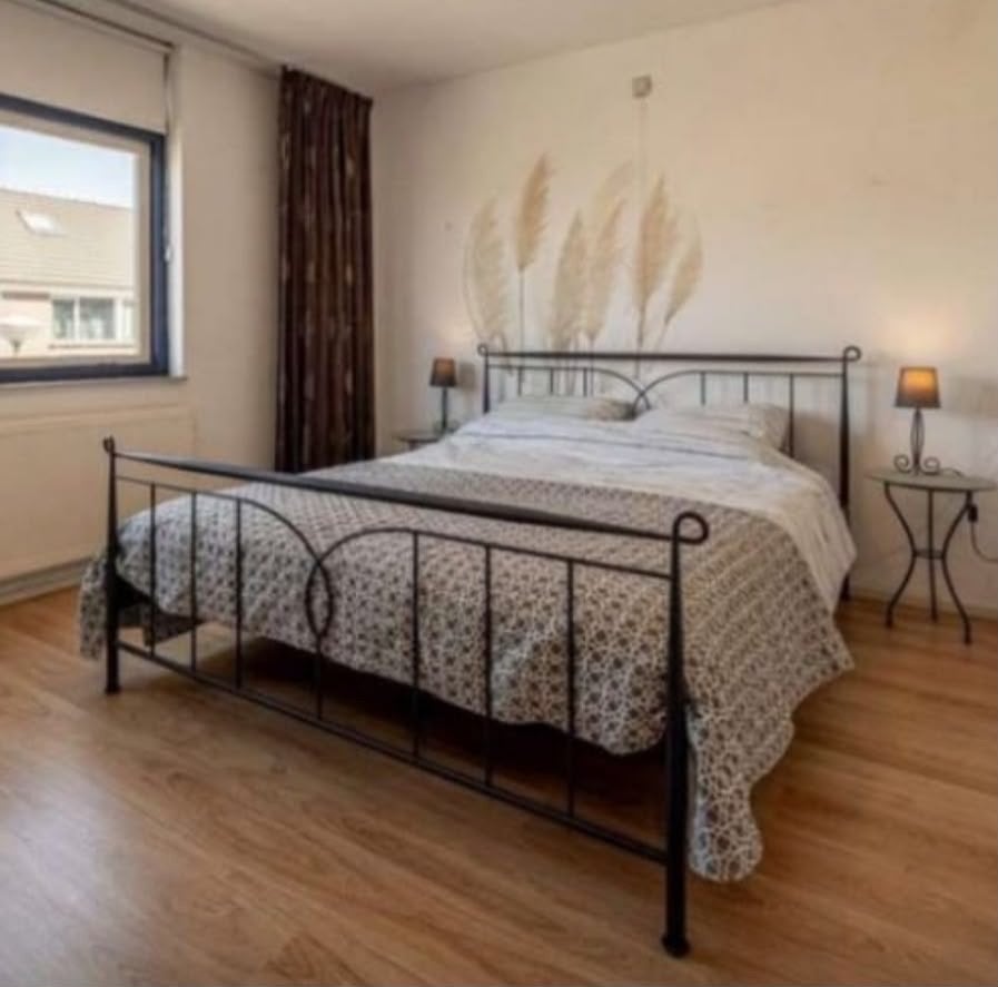 Tweepersoons metalen bedframe met sierlijke details, Ophalen, Gebruikt, Blauw, Tweepersoons