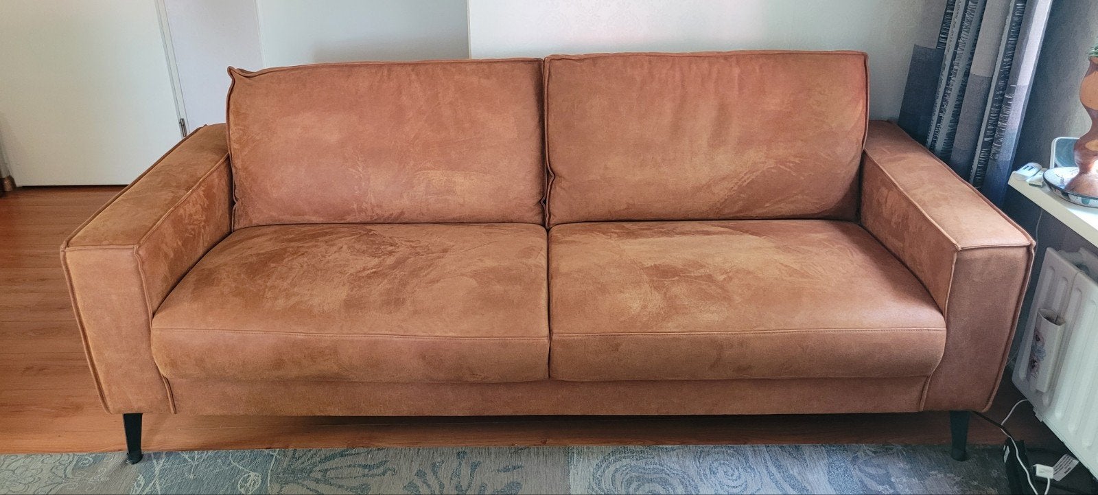 Comfortabele 2-zitsbank in cognac kleur, Ophalen, Gebruikt, 150 tot 200 cm, Tweepersoons