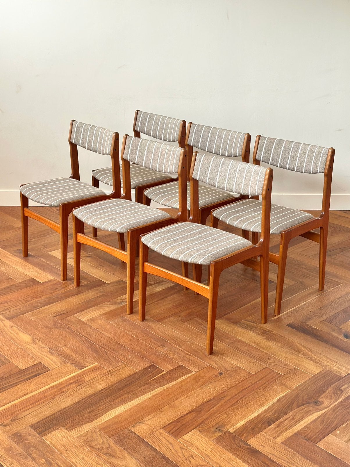 Set 6 Vintage stoelen Deens design teak hout jaren 50/60/70, Ophalen, Hout, Gebruikt, Bruin
