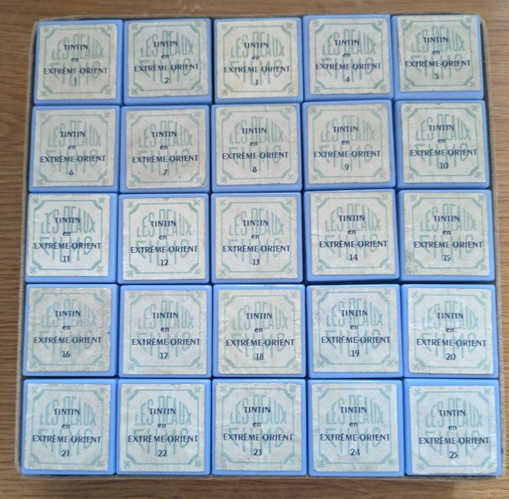Tintin kuifje Blauwe Lotus film fixes 35 mm toverlantaarn, Verzamelen, Verzenden, Kuifje, Gebruikt, Overige typen