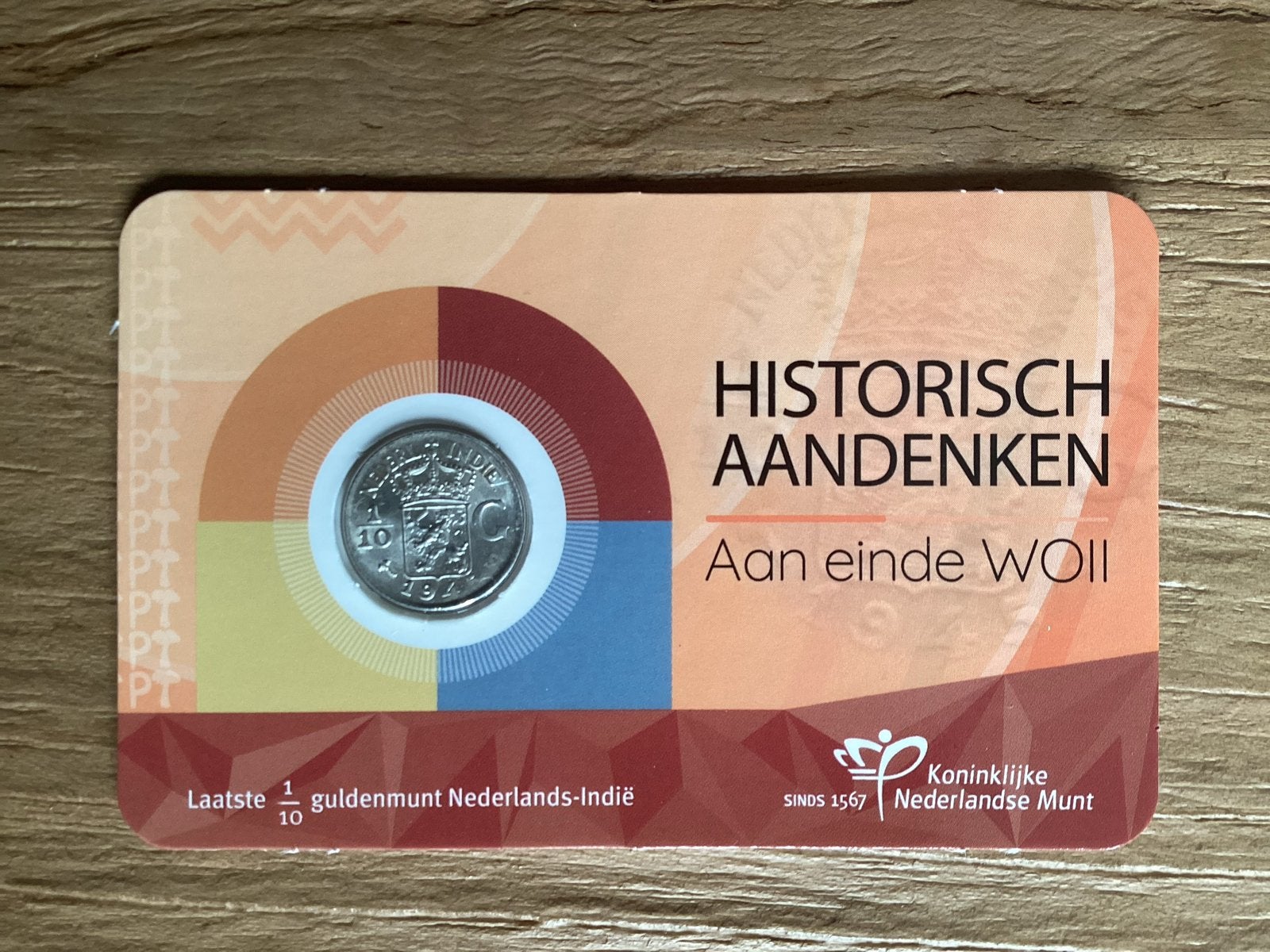 Coincard Laatste 1/10 gulden Nederlands-Indië 1945 S, Postzegels en Munten, Munten | Nederland, Ophalen of Verzenden, Koningin Wilhelmina
