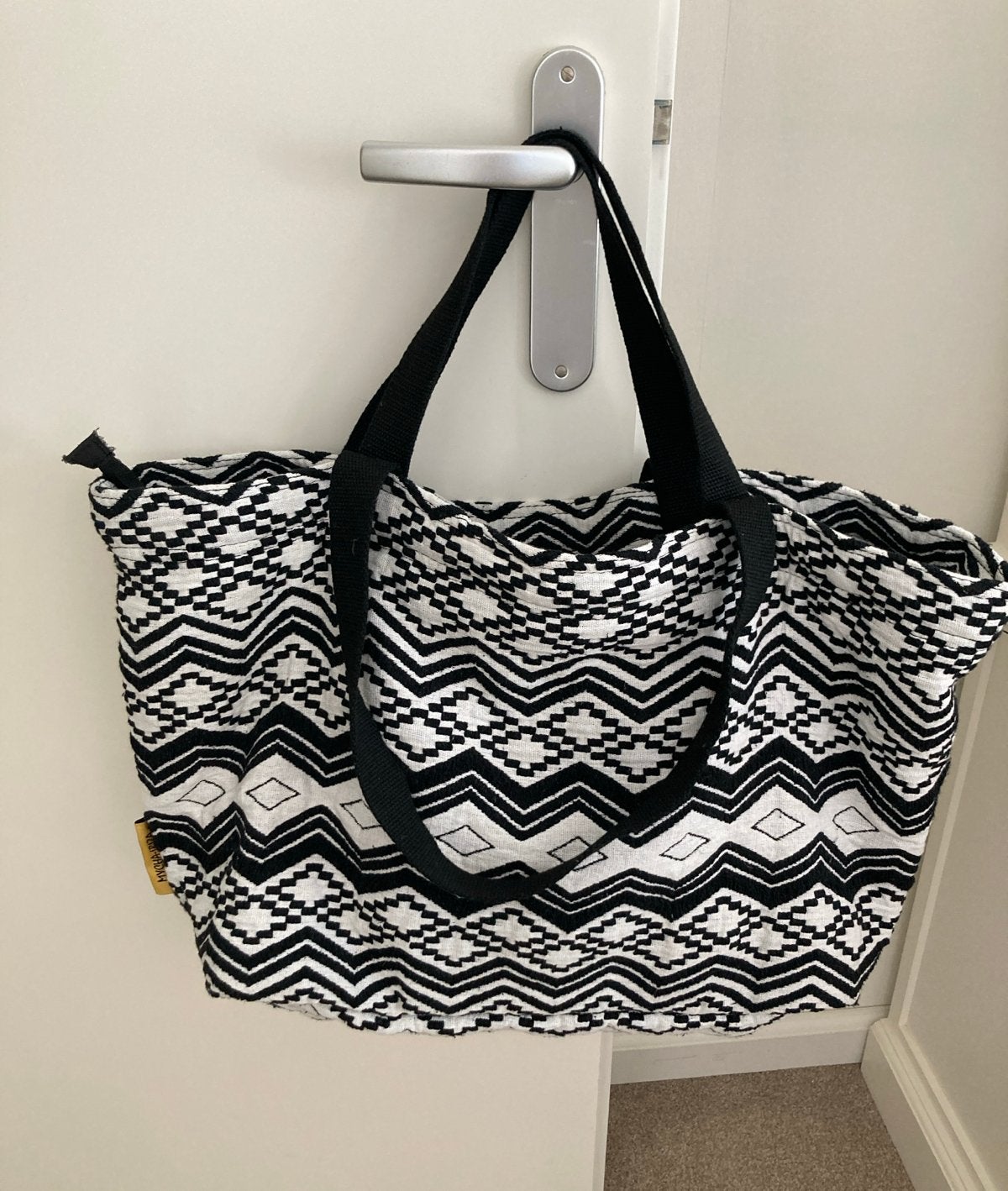 Mycha Ibiza Shopper - zwart wit - stoffen strandtas, Verzenden, Zo goed als nieuw, Zwart, Shopper