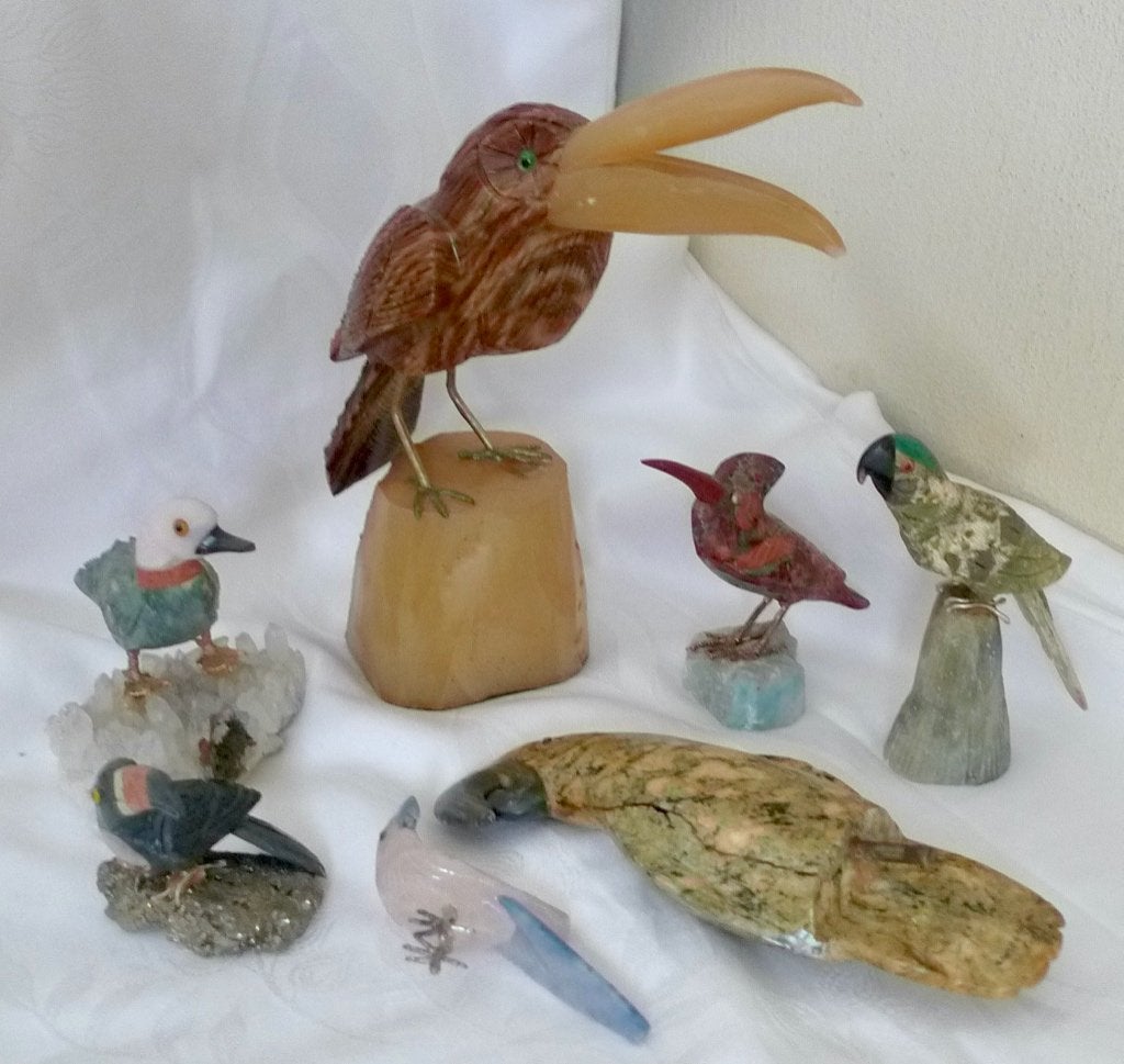 7-delige collectie vintage edelsteen vogels (Brazilië) , Antiek en Kunst, Ophalen of Verzenden, Natuurlijk materiaal, Beeld, Minder dan 20 cm