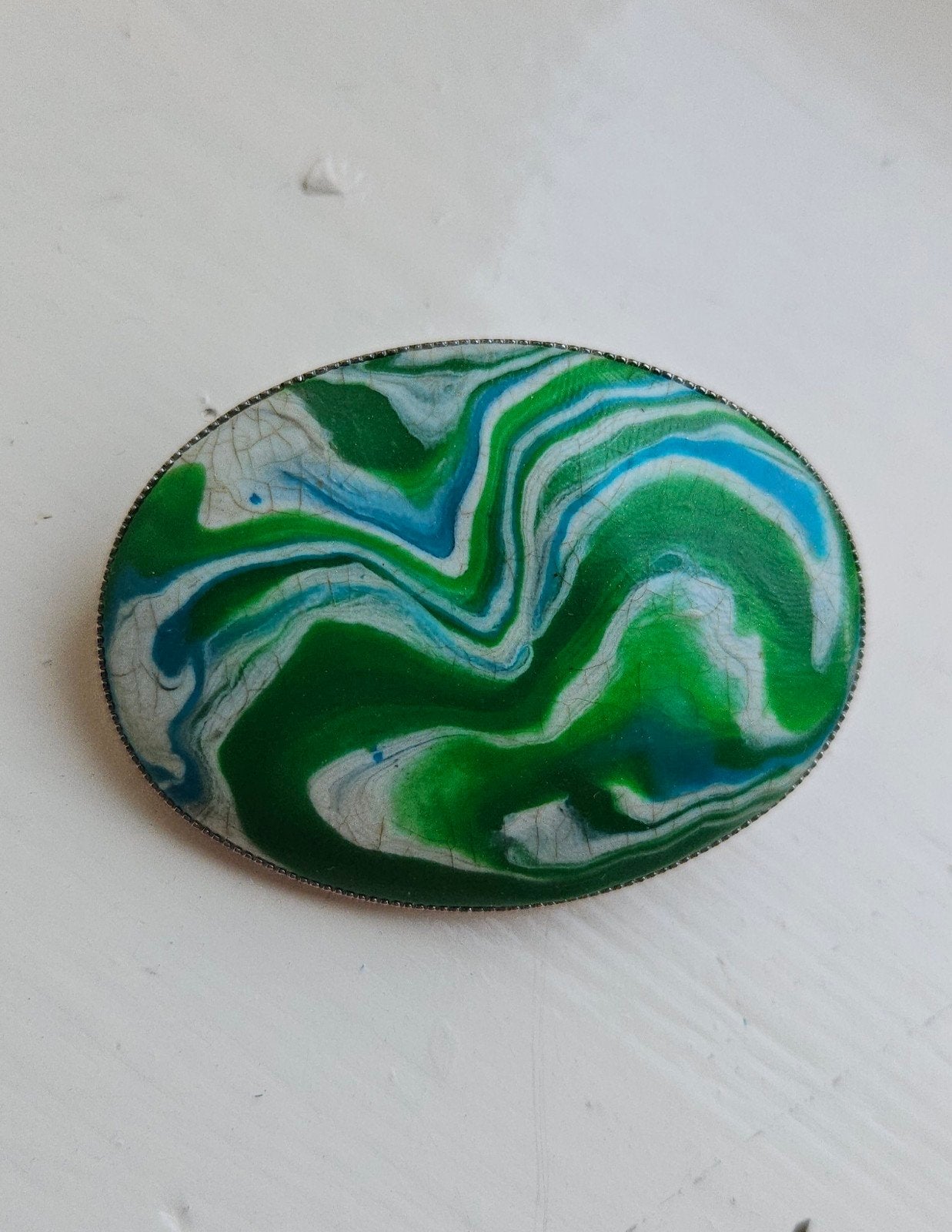 Vintage West-Germany Broche - Groen/Blauw Marmer Effect, Ophalen of Verzenden, Blauw, Overige materialen