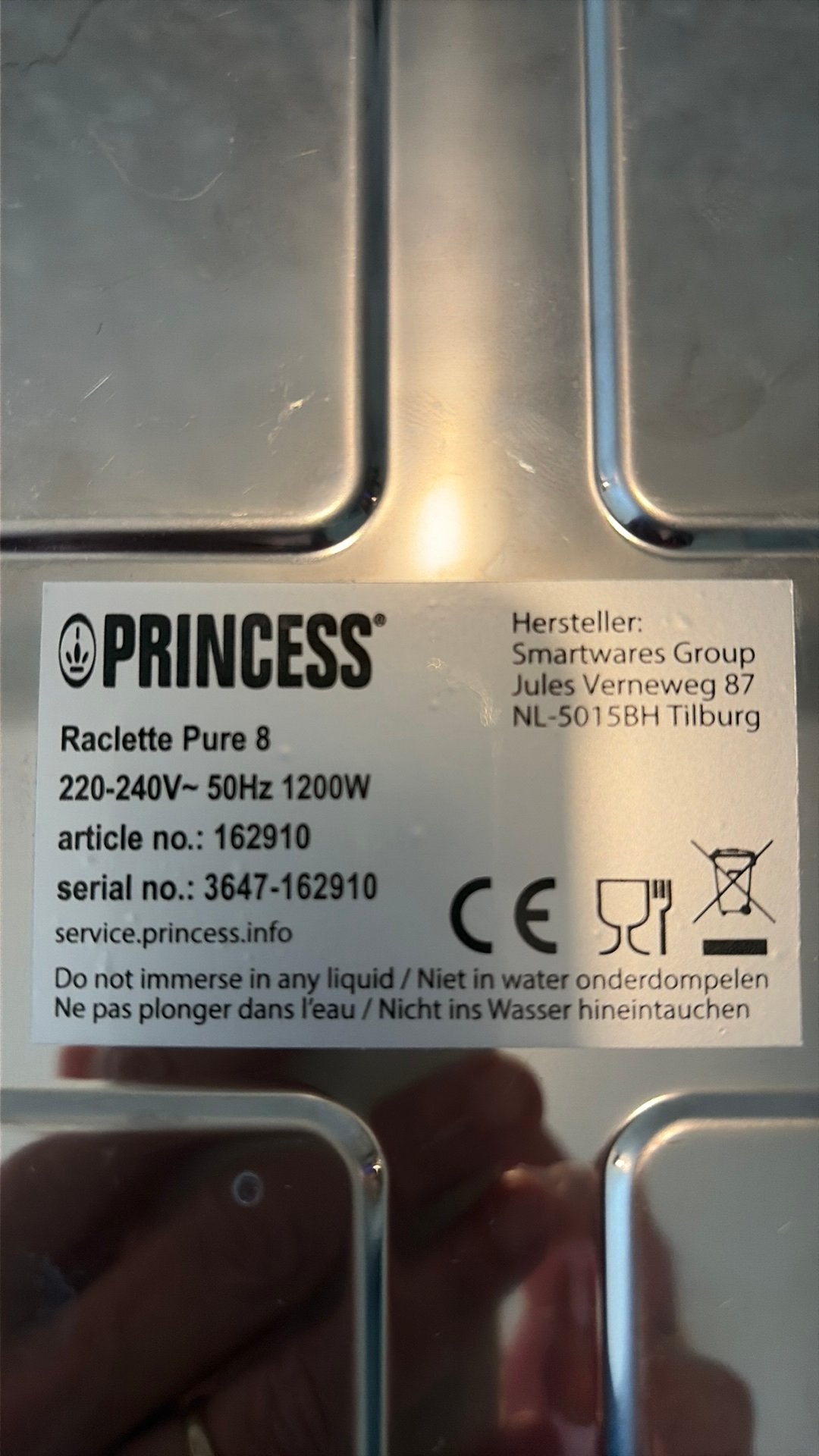 Princess Raclette Pure 8 gourmet/raclette set (evt. 2 sets!), Ophalen, Gebruikt, 8 personen of meer
