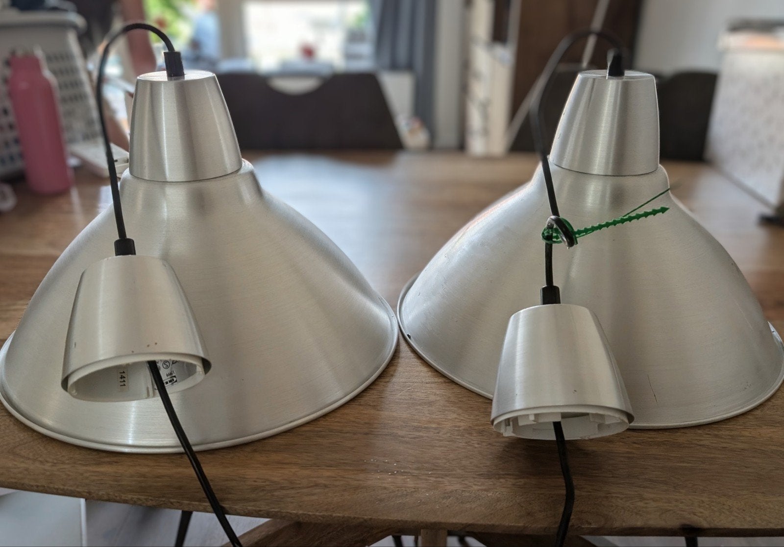 Set van 2 industriële hanglampen, aluminium, Gebruikt, Metaal, Industrieel, E27 (groot)