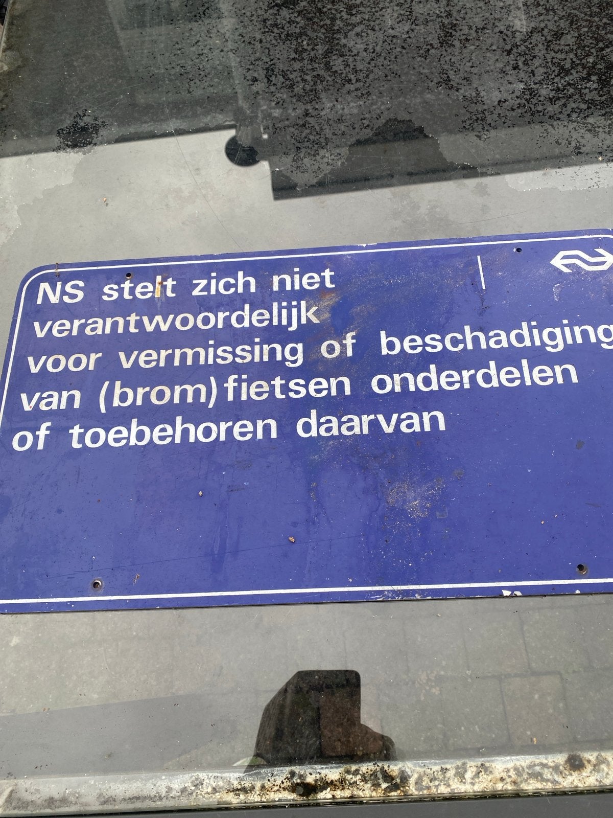 NS bord: 'Niet verantwoordelijk voor fietsen', Ophalen of Verzenden, Gebruikt, Overige typen, Overige materialen