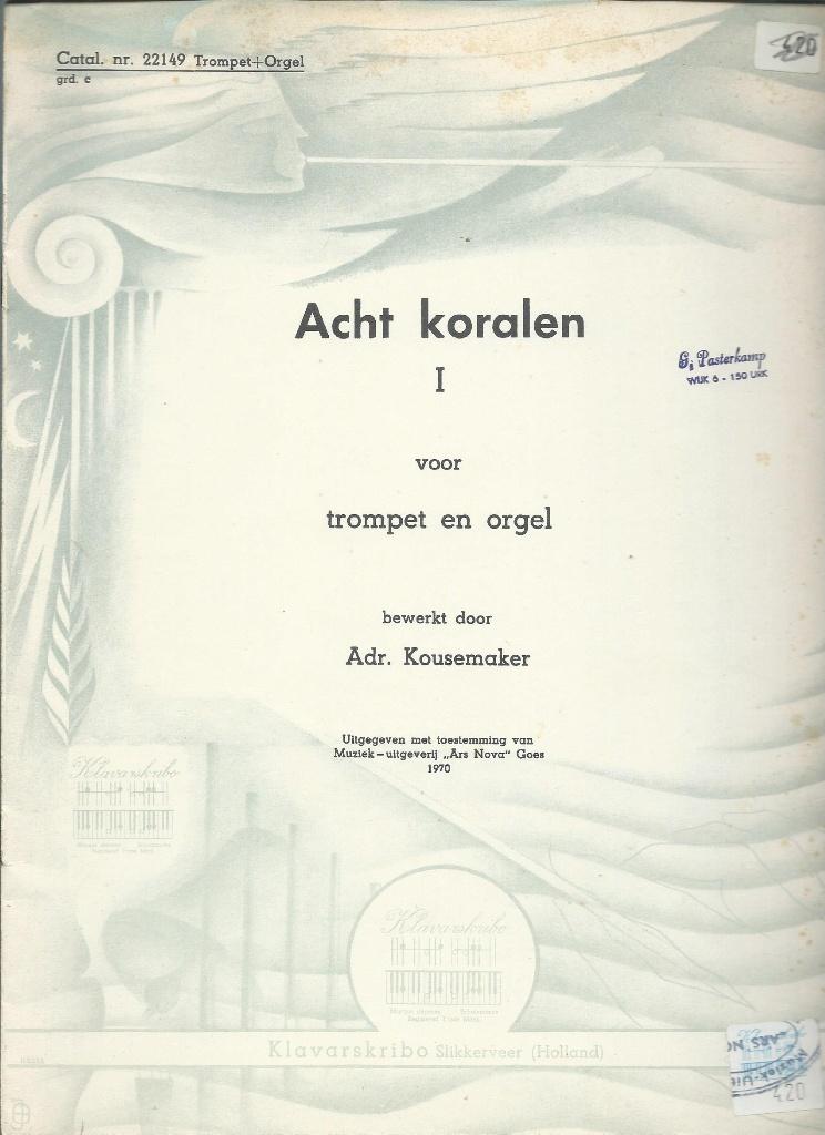 Acht koralen I (klavarskribo), Muziek en Instrumenten, Trompet, Gebruikt, Verzenden, Religie en Gospel