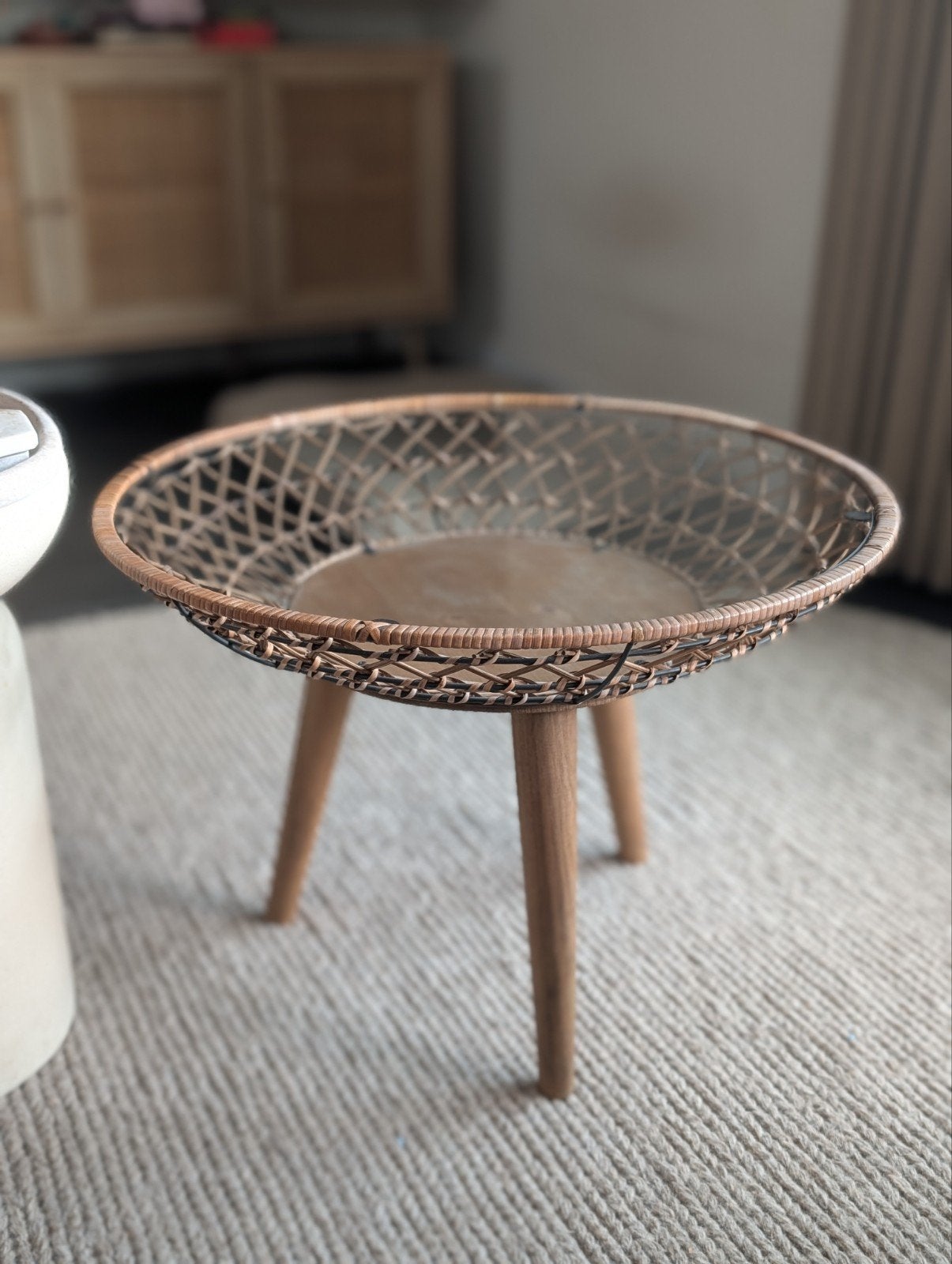 Salontafel rotan met glazen blad, Huis en Inrichting, Woonaccessoires | Overige, Ophalen, Boho