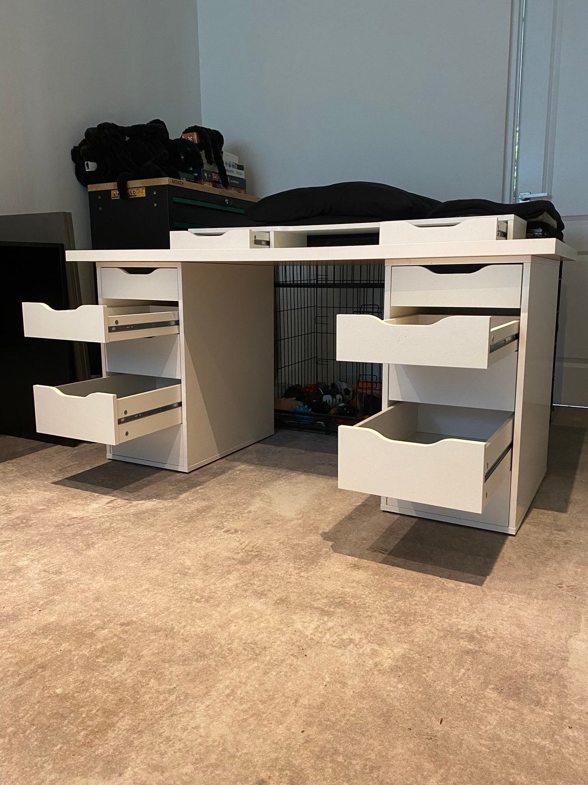 IKEA ALEX Bureau met lades en opzetstuk, Ophalen, Gebruikt, Met lades, Spaanplaat of MDF