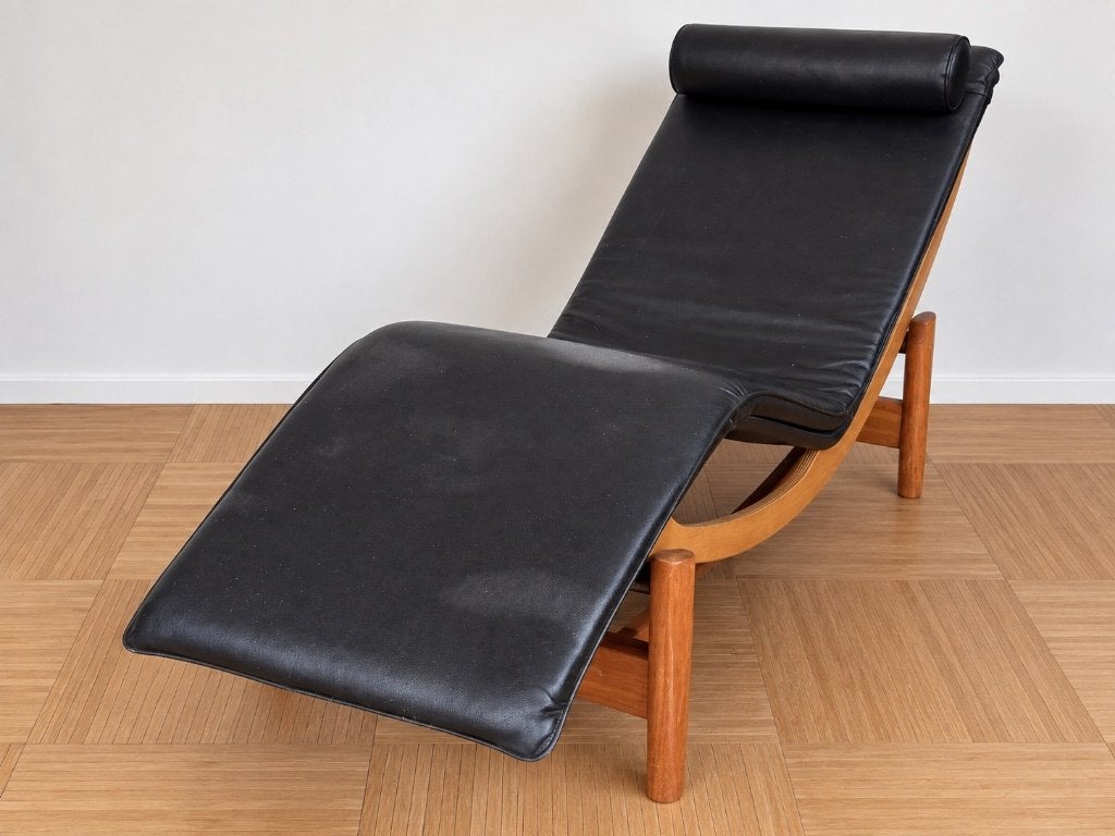 Handgemaakte vintage chaise longue – LC4-geïnspireerd, Gebruikt, Eenpersoons, Minder dan 75 cm, 150 tot 200 cm