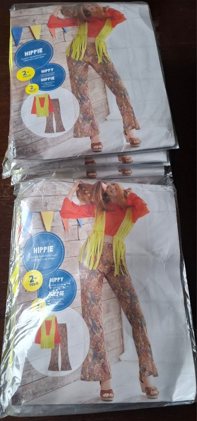 10 stuks Hippie Kostuum - Maat M (40/42) - Nieuw in verpakki, Maat 38/40 (M), Carnaval, Onbekend, Nieuw