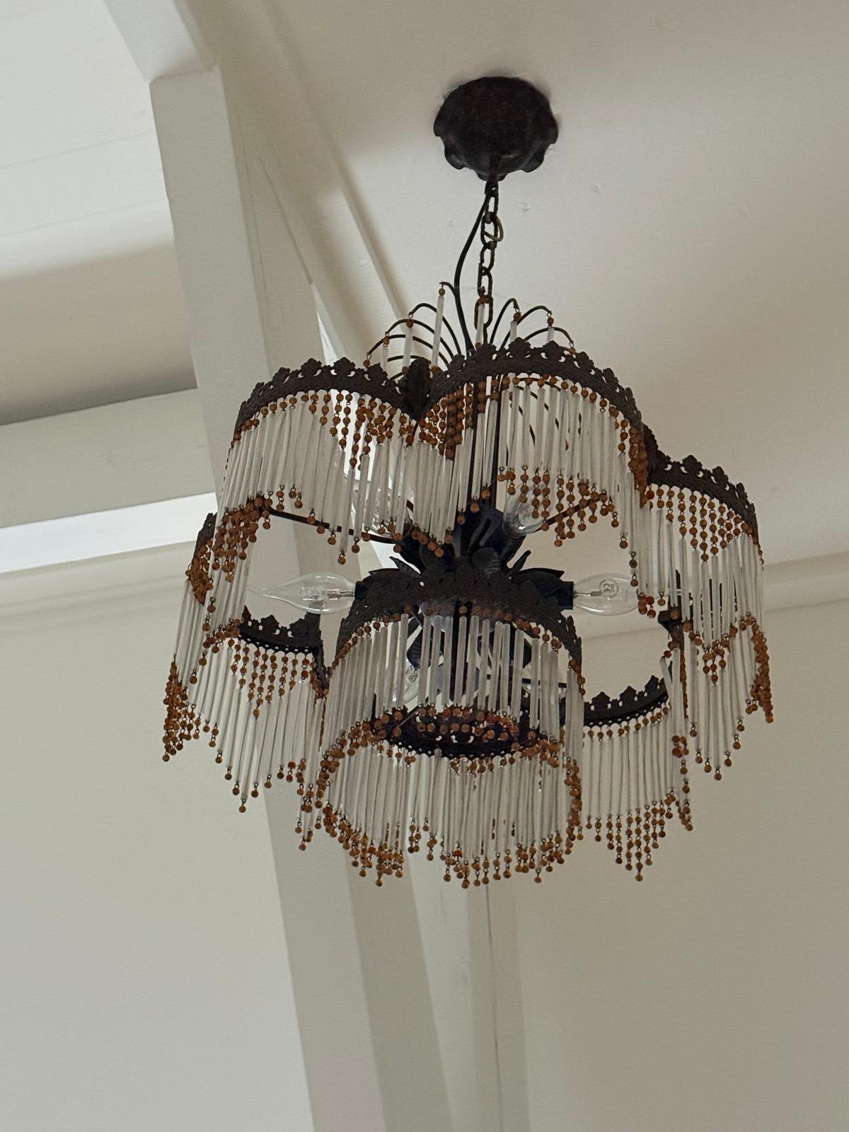 Antieke jugenstil / art deco kroonluchter, Ophalen, Zo goed als nieuw, Glas