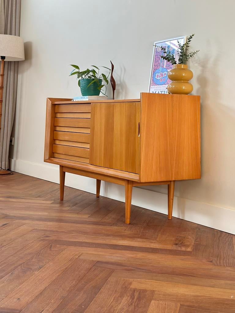 Vintage dressoir lowboard hout jaren 50/60/70 lades, Ophalen, Gebruikt, Vintage, 25 tot 50 cm