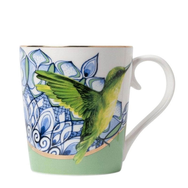 HEINEN DELFTS BLAUW - MOK - BOSVOGELS - IJSVOGEL - KOLIBRI, Nieuw, Overige stijlen, Aardewerk, Mok