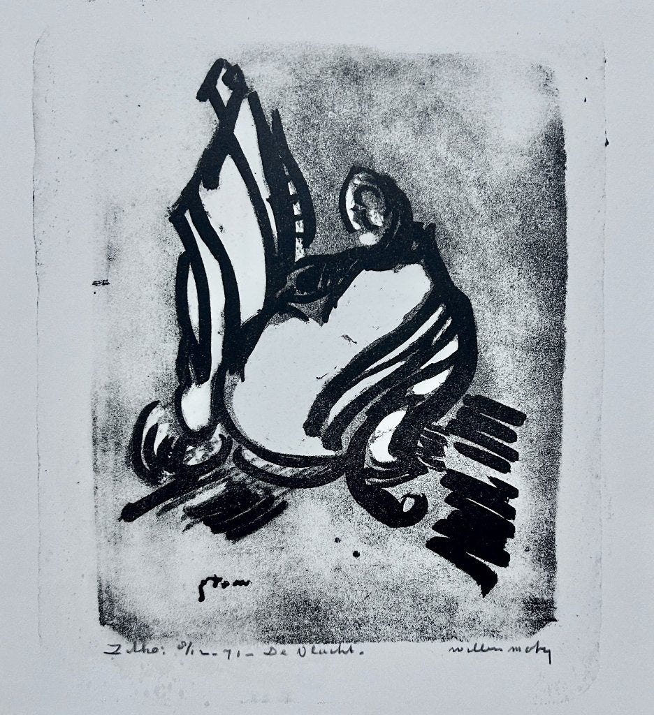 Zeefdruk Wim Motz - De vlucht, Gesigneerd, Verzenden, Zeefdruk