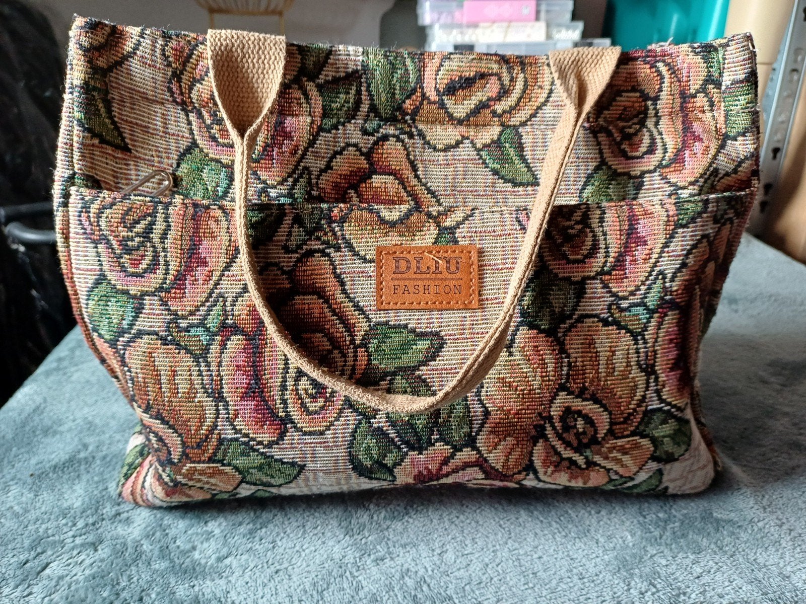 DLIU Fashion Shopper met Rozenprint Cashmir - ZGAN, Sieraden, Tassen en Uiterlijk, Ophalen, Zo goed als nieuw, Bruin, Shopper