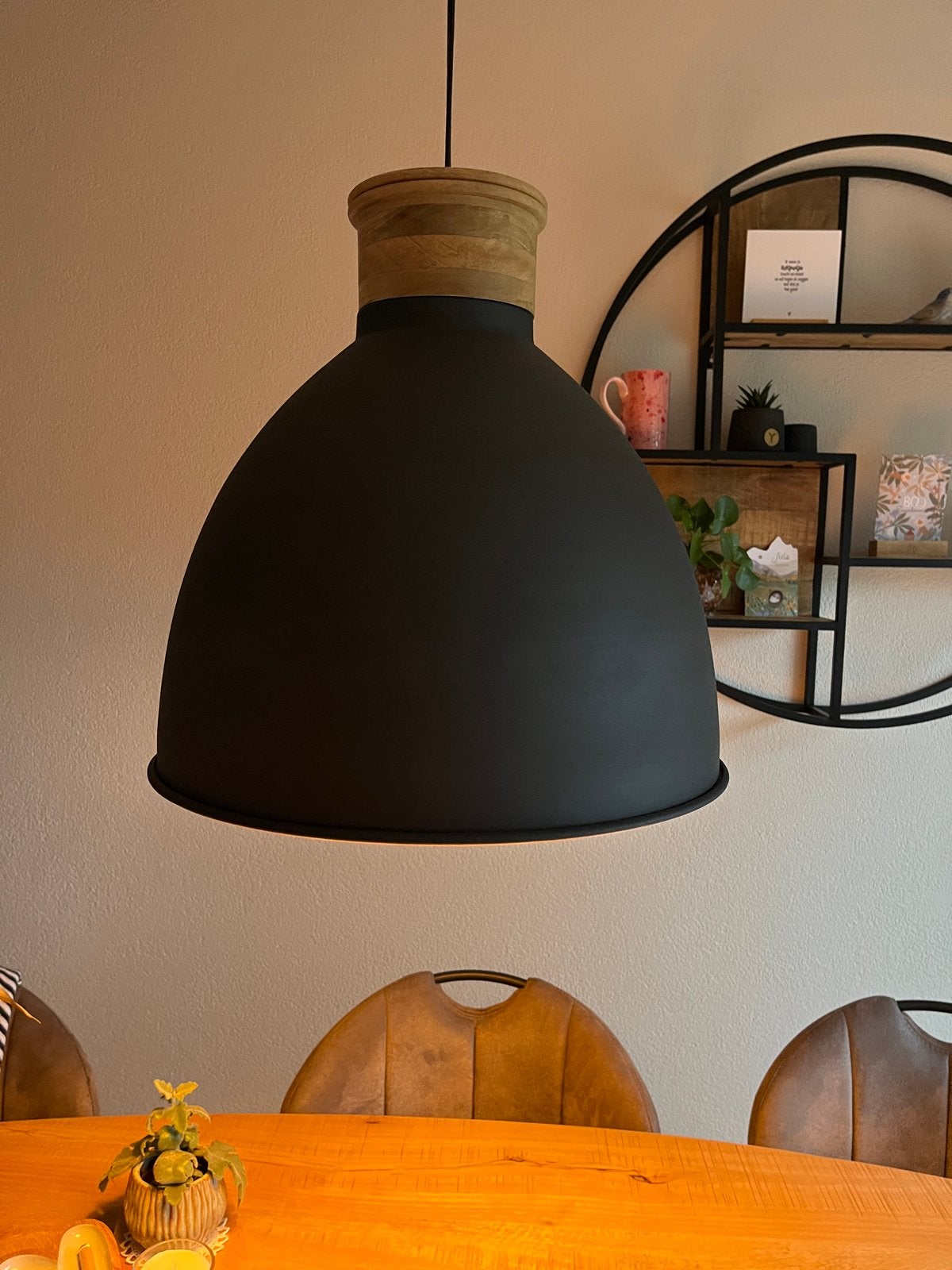 Antraciet/Houten Hanglamp met Sfeerlamp - Ø 40cm, Huis en Inrichting, Ophalen, Zo goed als nieuw, Hout, E27 (groot)