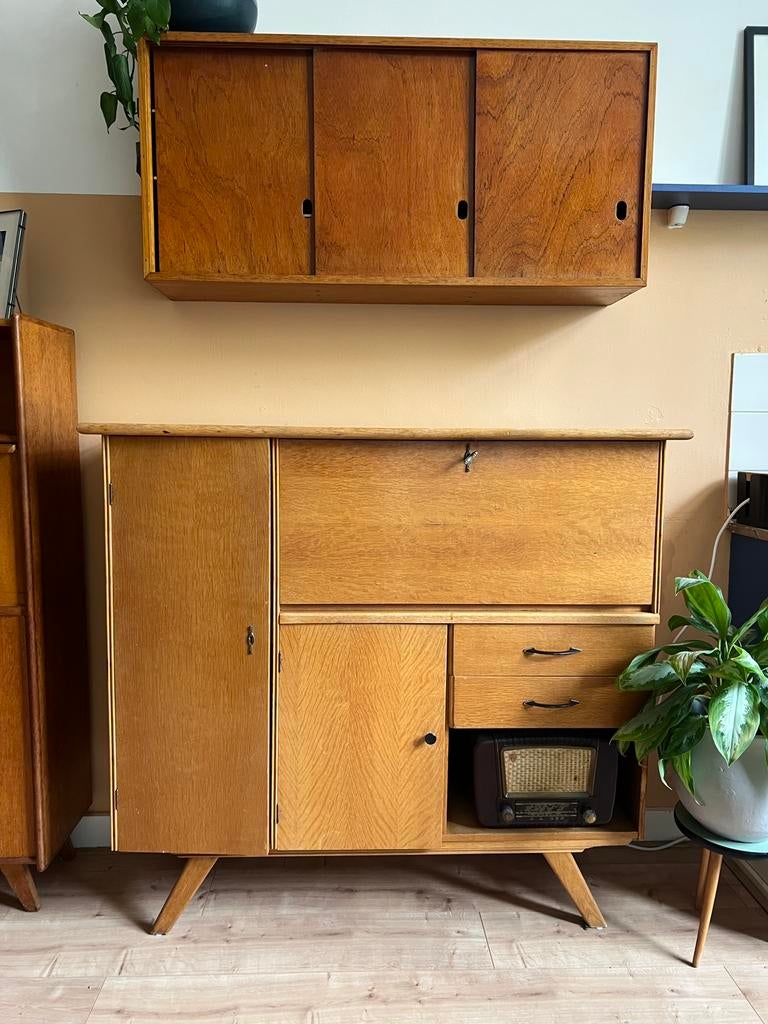 vintage secretaire kast / dressoir / highboard, Ophalen, Gebruikt, 100 tot 150 cm, Vintage mid century retro jaren '60