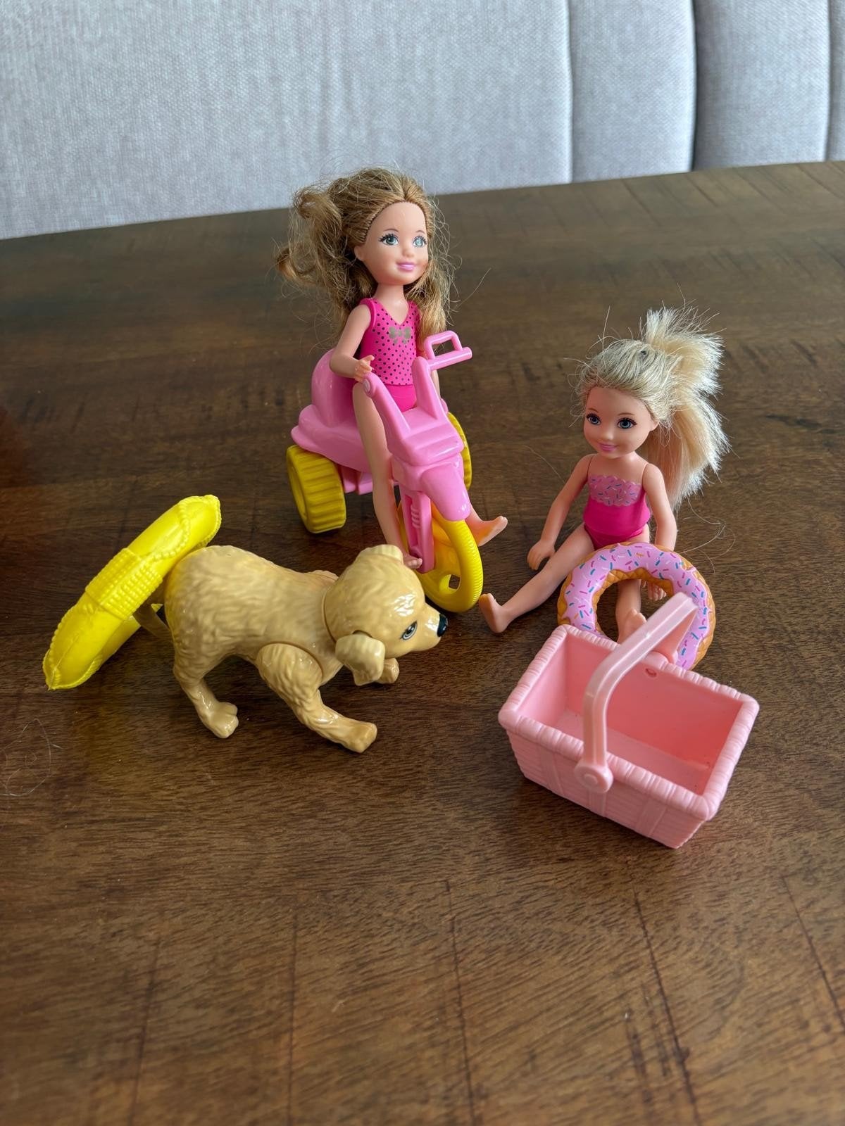 Chelsea Barbies met zwemband, picknickmand en hond, Ophalen of Verzenden, Gebruikt, Barbie