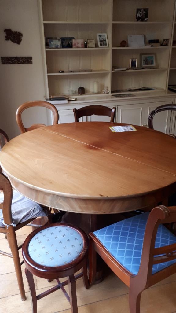 Mooie antieke houten, ronde tafel, uitschuifbaar., Ophalen, Gebruikt, Rond, Vijf personen of meer