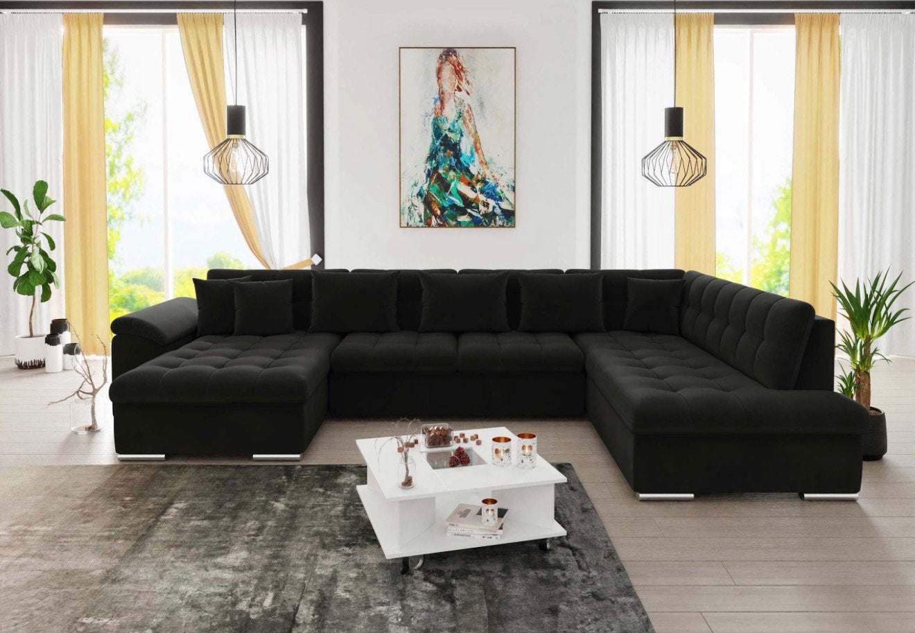 Luxe Hoekbank Lounch Zwart Velvet – Zo Goed Als Nieuw, Hoekbank, 300 cm of meer, Ophalen of Verzenden, Zo goed als nieuw