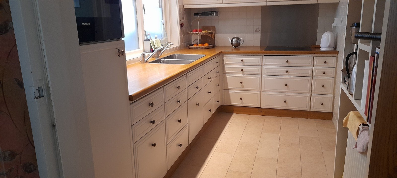 Complete hoekkeuken met apparatuur en houten blad, Huis en Inrichting, Ophalen, Gebruikt, Hoekkeuken, Hout