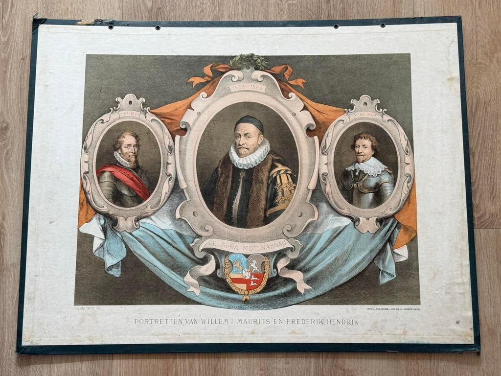 Antieke kleurenlitho Willem I, Maurits & Frederik Hendrik, Antiek en Kunst, Ophalen of Verzenden