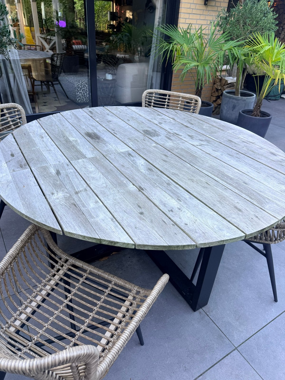 YOI ronde tuintafel Ø175 cm – teak – luxe design, Tuin en Terras, Tuintafels, Ophalen, Gebruikt, Rond, Hout