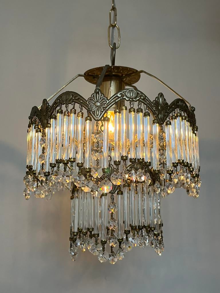 Jaren 20 stijl hanglamp kristallen staafjes kroonluchter, Baak, Ophalen of Verzenden, Zo goed als nieuw, Baak