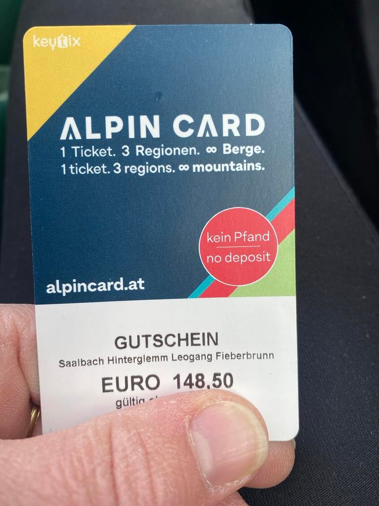 Tegoed kaart voor saalbach zell am see kaprun alpin card, Kortingskaart