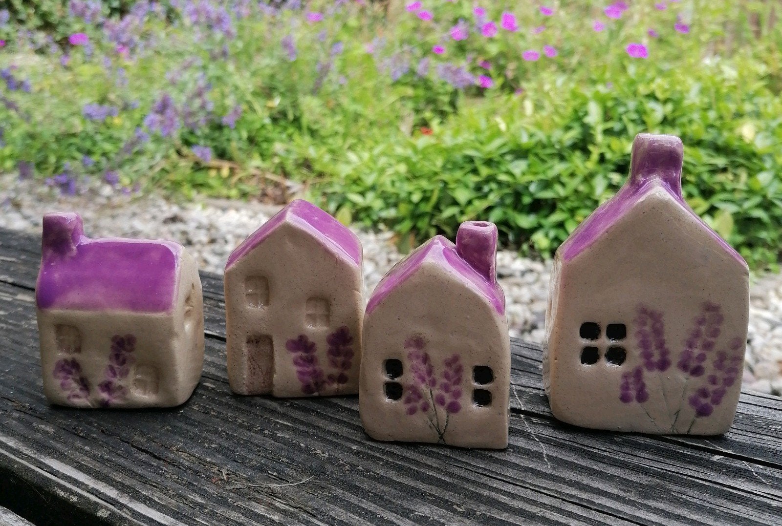 Huisjes lavendel handgemaakt keramiek, Ophalen of Verzenden