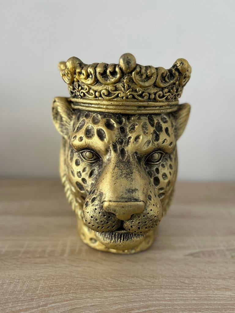 Gouden panter bloempot / vaas, Tuin en Terras, Bloempotten, Ophalen, Rond, Zo goed als nieuw, Minder dan 25 cm