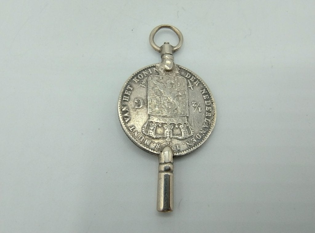 Zilveren horlogesleutel, halve gulden, 1848, Verzenden, Zilver