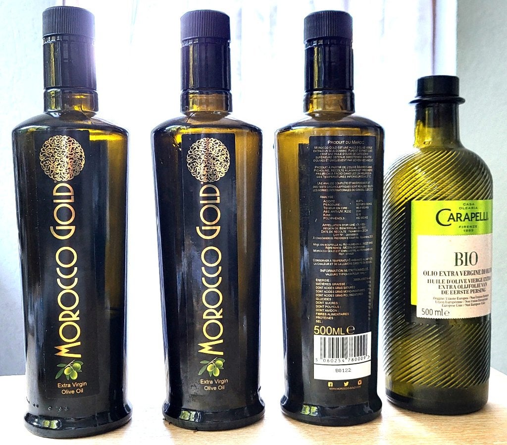 Lege glazen fles met doseerpomp van Marokkaanse olijfolie, Ophalen of Verzenden, Gebruikt
