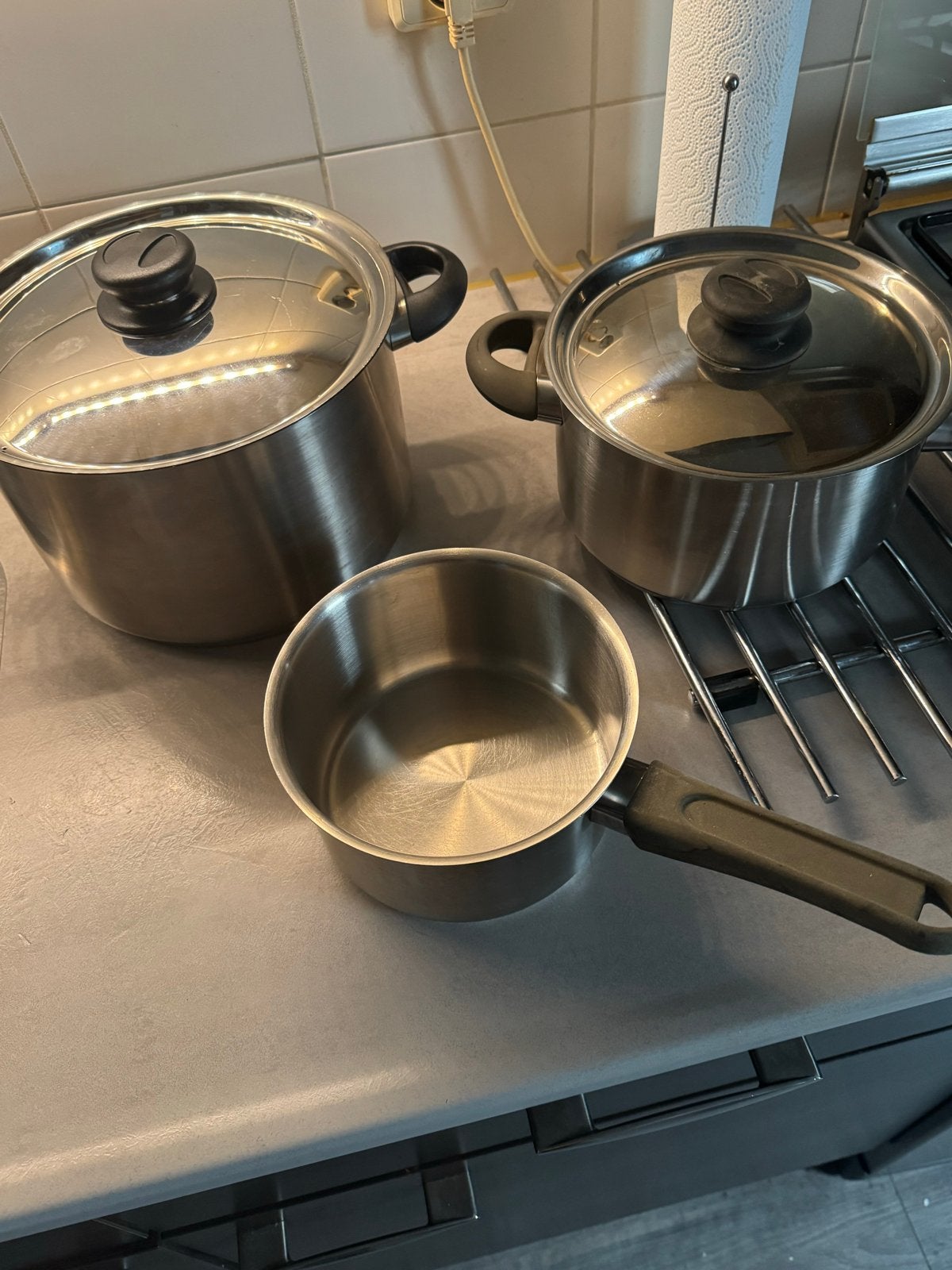 BK pannenset: 1 grote, 1 middelmaat en 1 steelpan, Gebruikt, BK, Pannenset, Ophalen of Verzenden