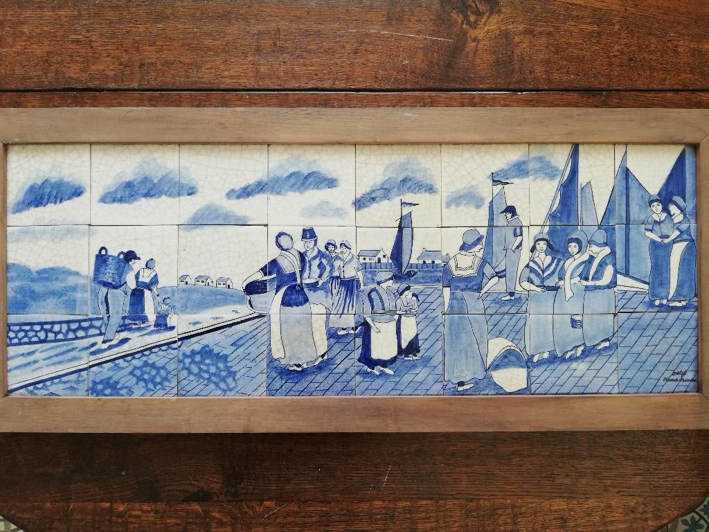 Tegelpaneel 24 tegels, 86,5 x 36,5 cm Delft Hand painted, Ophalen