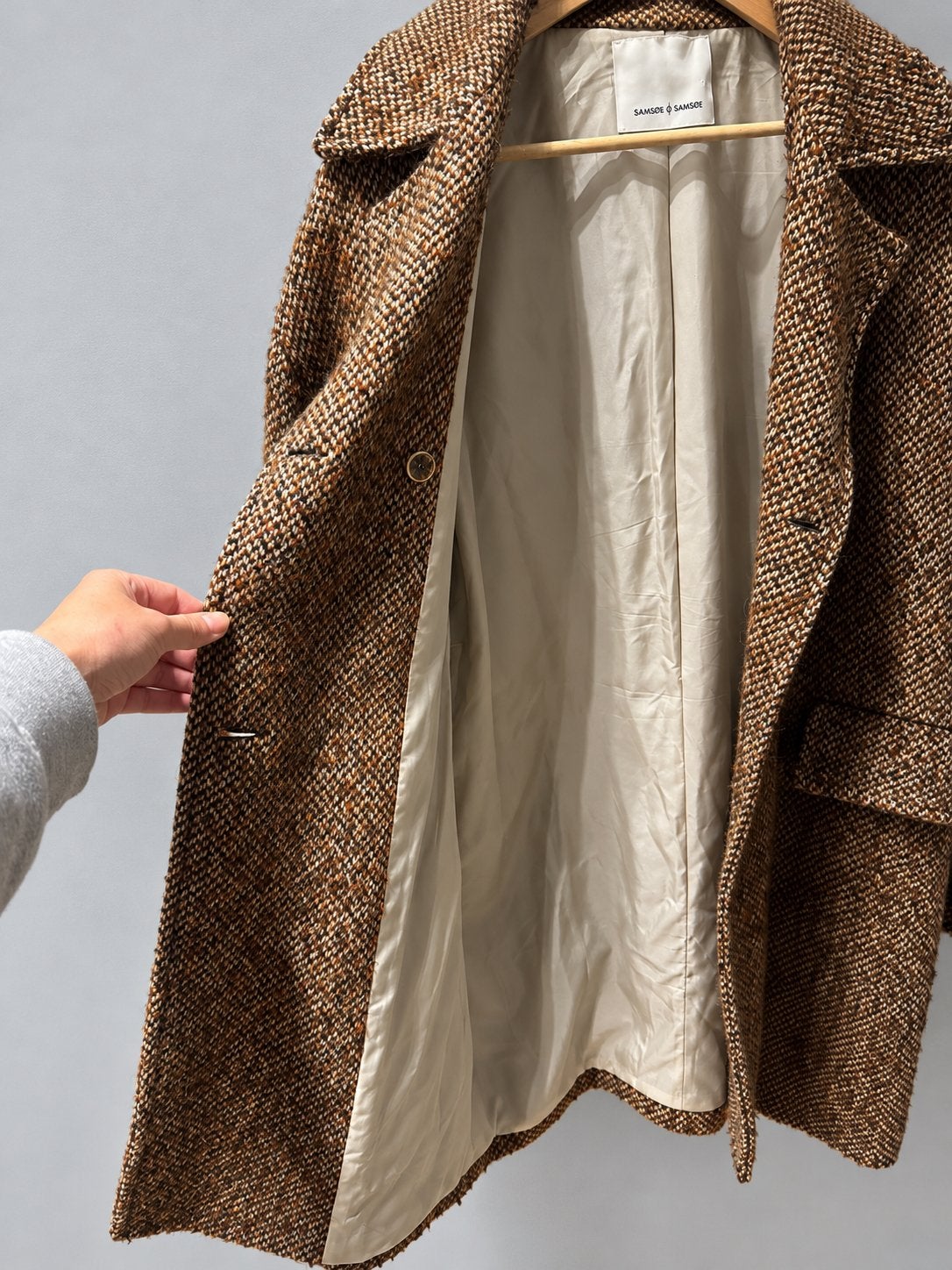 Samsøe Samsøe Vibe Coat mantel jas wol bruin L large 40, Ophalen of Verzenden, Zo goed als nieuw, Maat 42/44 (L), Bruin