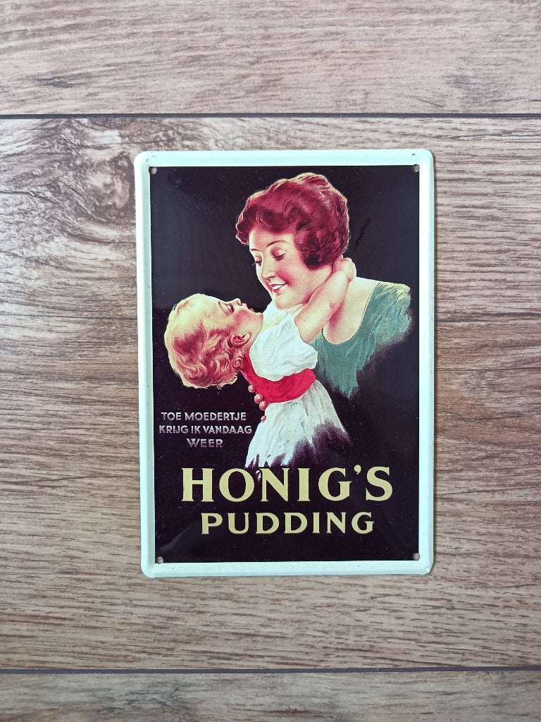 Retro Blikken Reclame Bordje - Honig's Pudding, Ophalen of Verzenden, Reclamebord