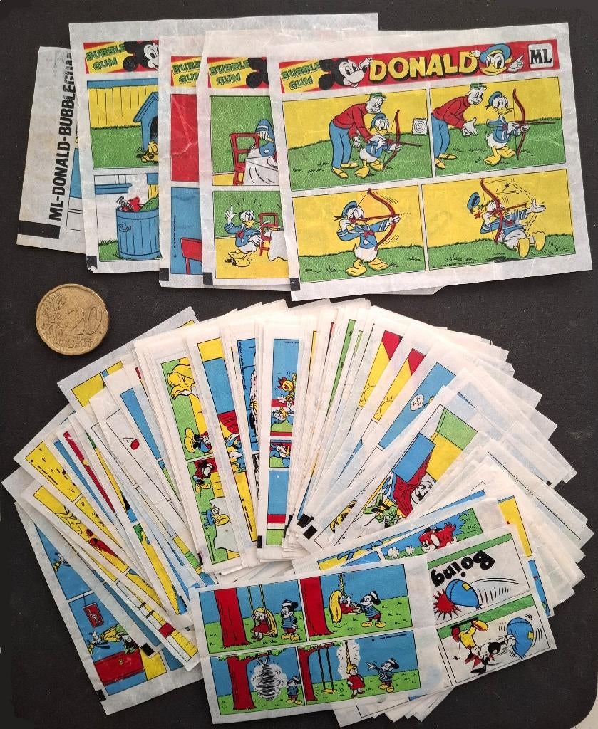 ML Donald duck kauwgom plaatjes jaren 70, Ophalen of Verzenden, Donald Duck, Gebruikt, Overige typen