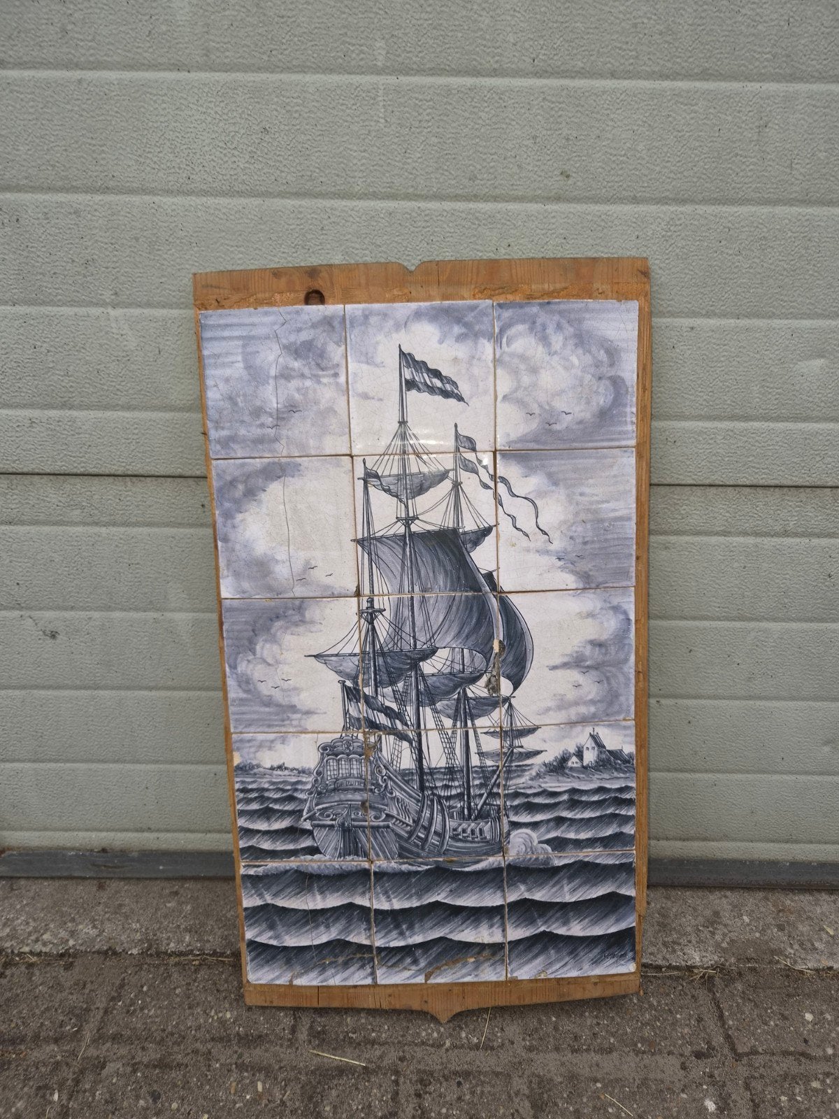Antiek tegeltableau 'De Ruiter' - 15 handgeschilderde tegels, Ophalen of Verzenden