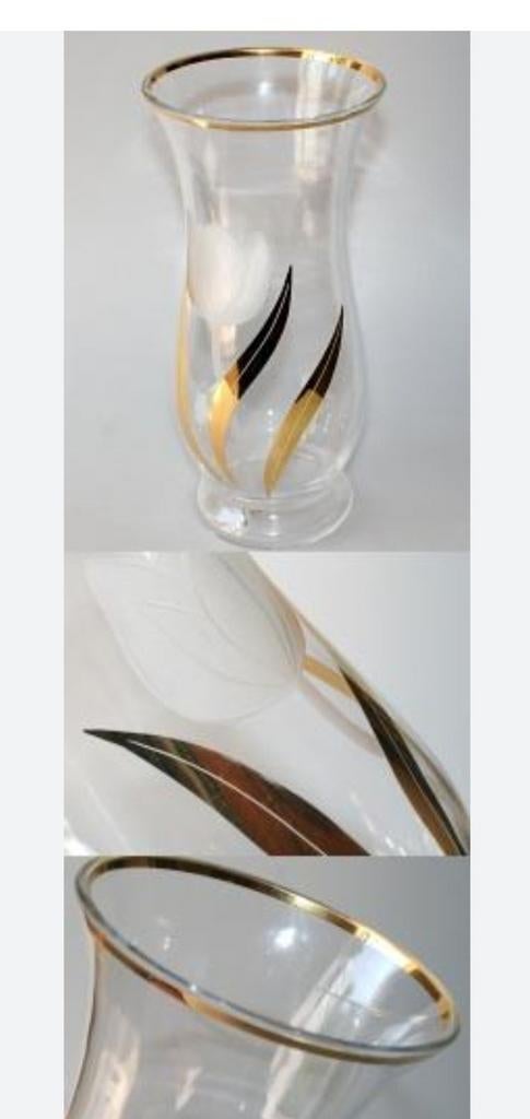 Vintage glazen vaas Bohemia stijl handgeslepen tulp en goud, Ophalen