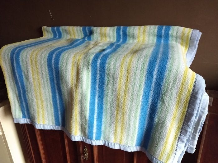 Wollen deken, Gebruikt, Eenpersoons, Blauw, Ophalen of Verzenden