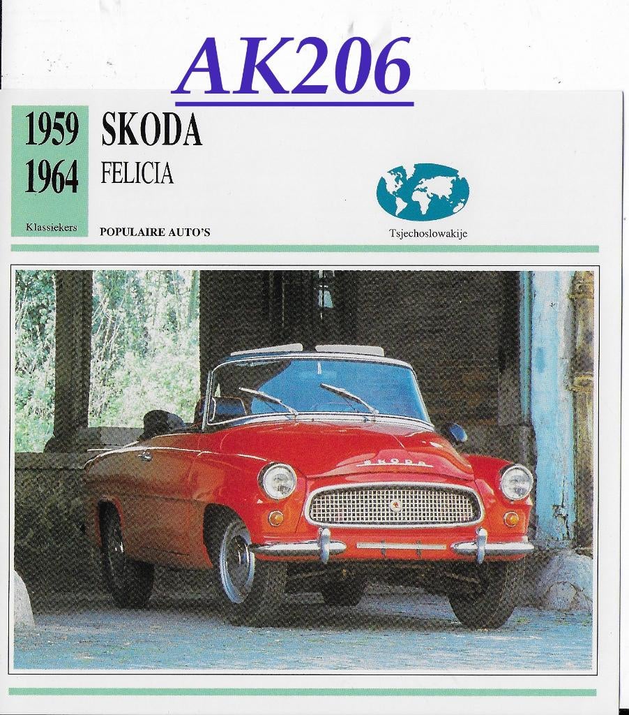 Ak206 autokaart skoda felicia ( 1959 - 1964 ), Ophalen of Verzenden, Zo goed als nieuw, Auto's
