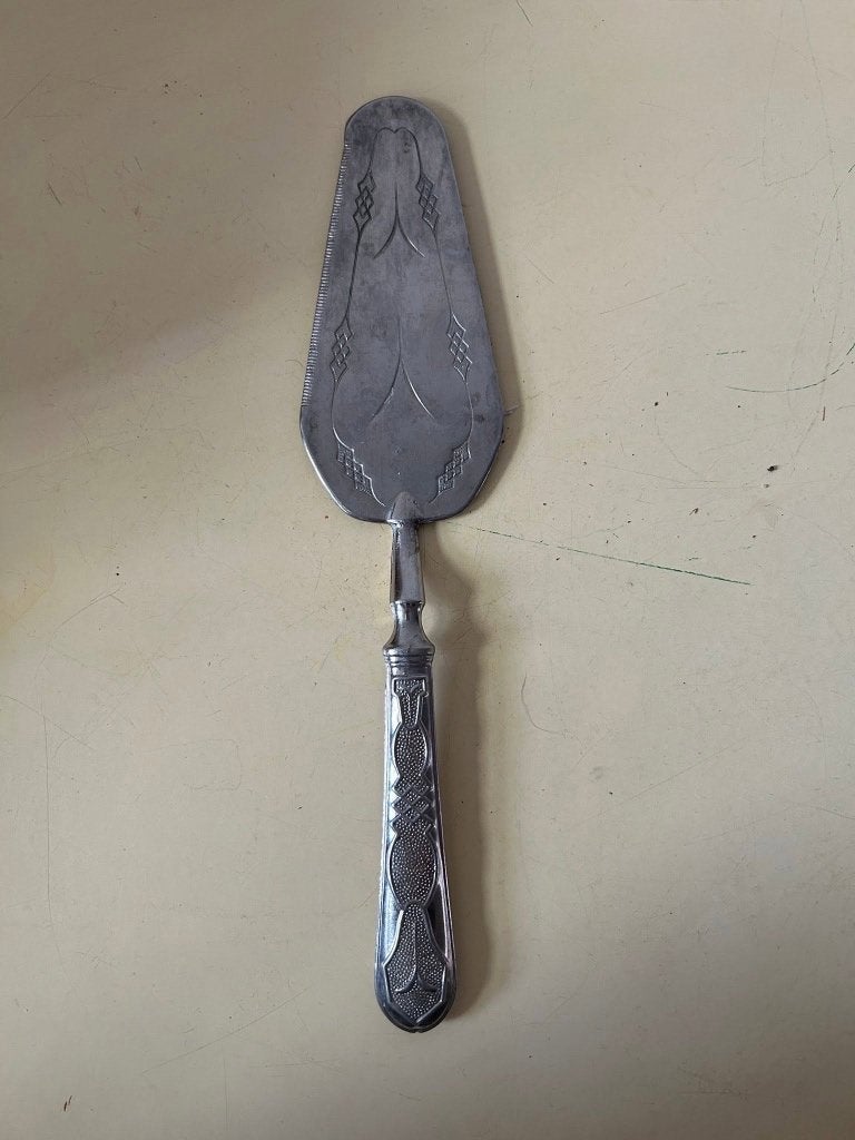 Vintage verzilverde taartschep met sierlijk patroon, Ophalen of Verzenden