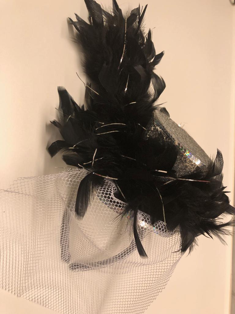 Hoog hoedje zwart / zilver met voile, Kleding | Dames, Carnavalskleding en Feestkleding, Maat 38/40 (M), Carnaval, Verzenden, Zo goed als nieuw