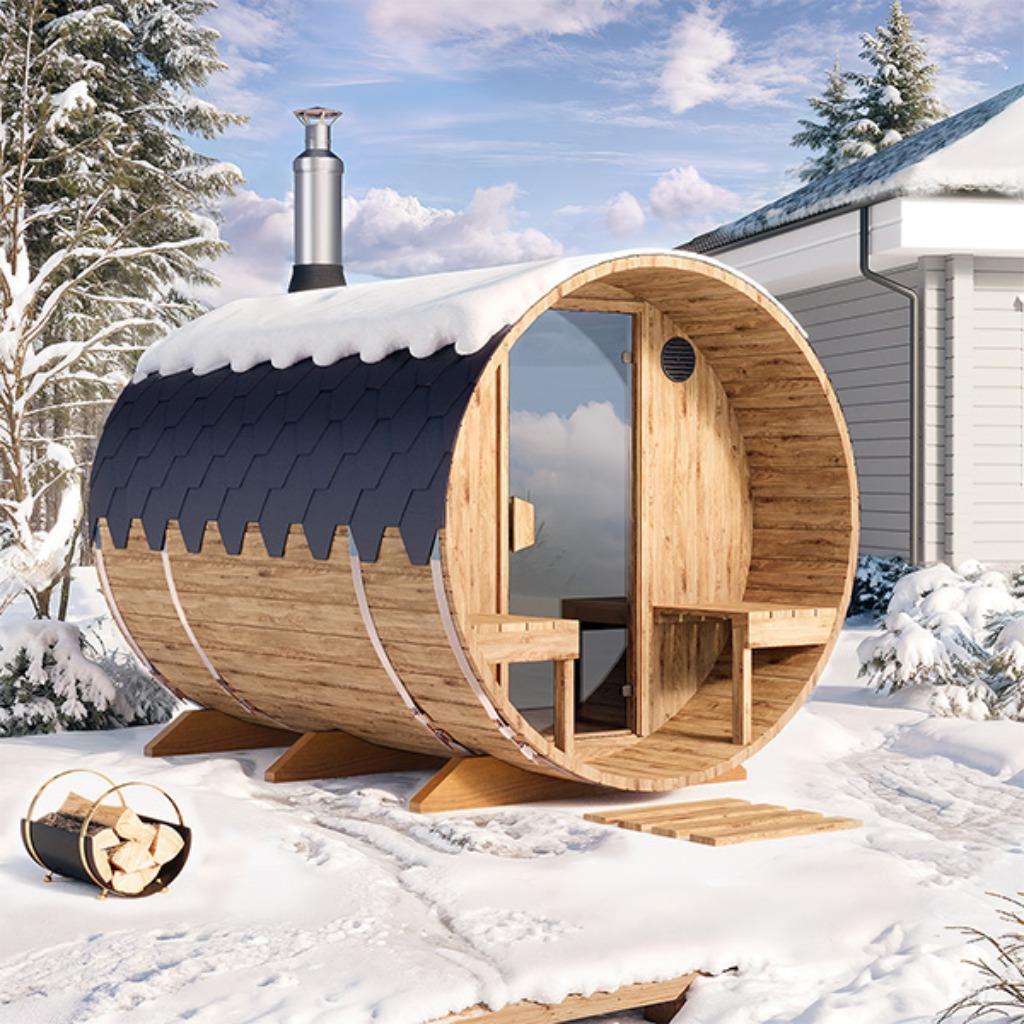 Buiten Barrelsauna 280cm Thermowood, Ophalen of Verzenden, Nieuw, Fins of Traditioneel, Complete sauna