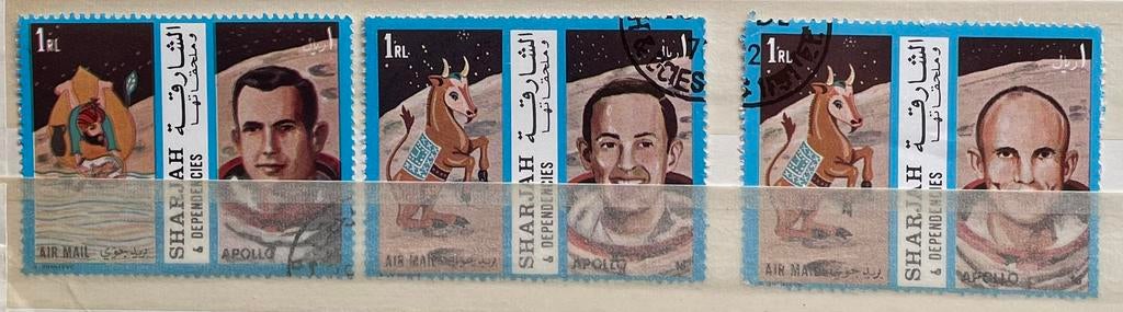 3 postzegels Sharjah; ruimtevaart, Postzegels en Munten, Postzegels | Thematische zegels, Ophalen of Verzenden, Gestempeld, Overige thema's