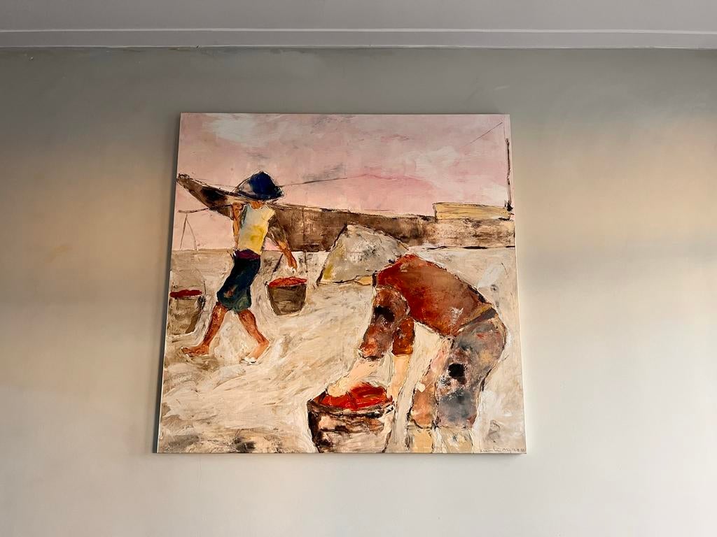 Schilderij, acryl op canvas, Balinese schilder 140x140 zgs, Ophalen